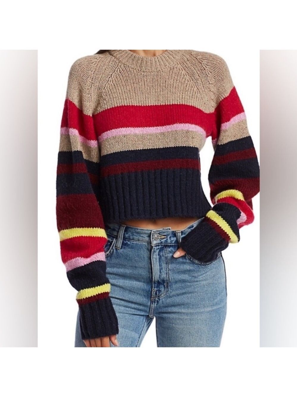 Current/Elliot The Moonshine Sweater Tan Multi Striped. s95
